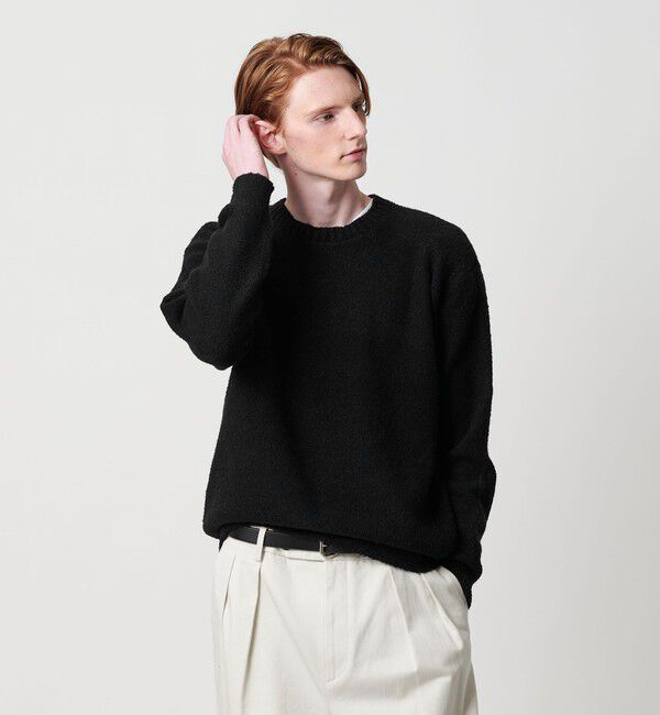 BEAUTY&YOUTH UNITED ARROWS「クリンプ コットンウール クルーネック ニット」|ニット・セーター|BLACK
