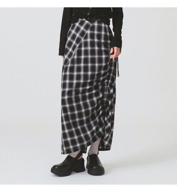 Ray BEAMS 「チェック シャーリング タイトスカート」|タイト|BLACK