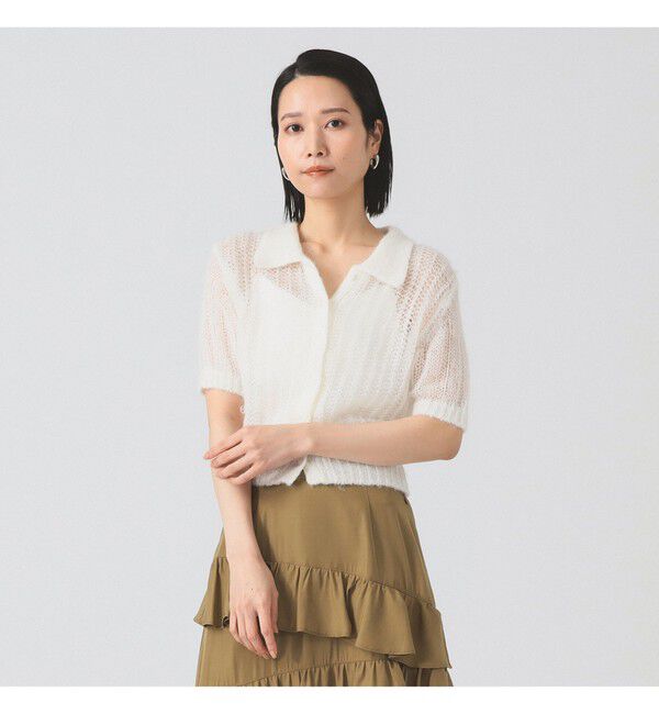 Ray BEAMS 「シャギー メッシュ ポロ カーディガン」|ニット・セーター|