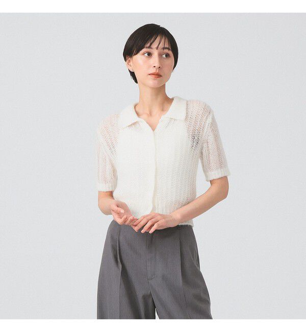 Ray BEAMS 「シャギー メッシュ ポロ カーディガン」|ニット・セーター|