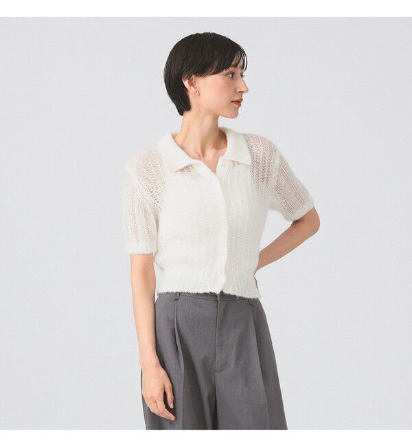 Ray BEAMS 「シャギー メッシュ ポロ カーディガン」|ニット・セーター|