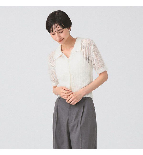 Ray BEAMS 「シャギー メッシュ ポロ カーディガン」|ニット・セーター|