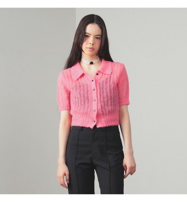 Ray BEAMS 「シャギー メッシュ ポロ カーディガン」|ニット・セーター|