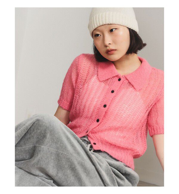 Ray BEAMS 「シャギー メッシュ ポロ カーディガン」|ニット・セーター|