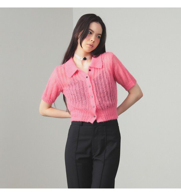 Ray BEAMS 「シャギー メッシュ ポロ カーディガン」|ニット・セーター|