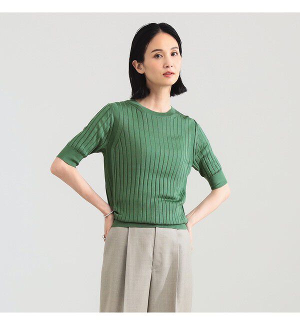 Demi-Luxe BEAMS 「【別注】SLOANE / 18ゲージ シルク リブ ハーフスリーブ」|ニット・セーター|別注GREEN