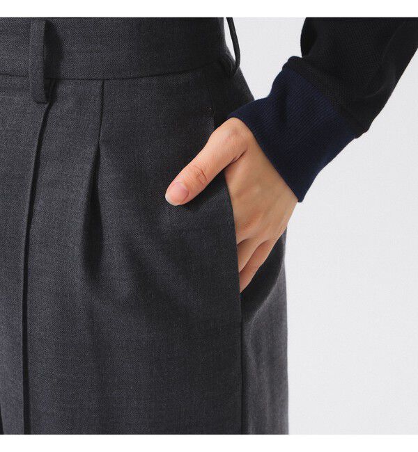 BEAMSBOY「ポリエステル ウール ツープリーツ ワイドパンツ」|チノ|