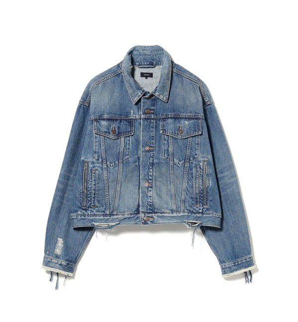 BEAMS「ワイドショート ダメージ デニム ジャケット」|ブルゾン・スタジャン|INDIGO(USED)