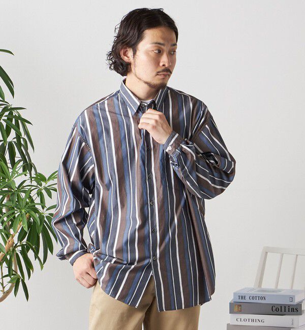 SHIPS any「SHIPS any: オーバーサイズ レギュラーカラー チェック／ストライプ 長袖 シャツ◇」|シャツ・ブラウス|ブラウン