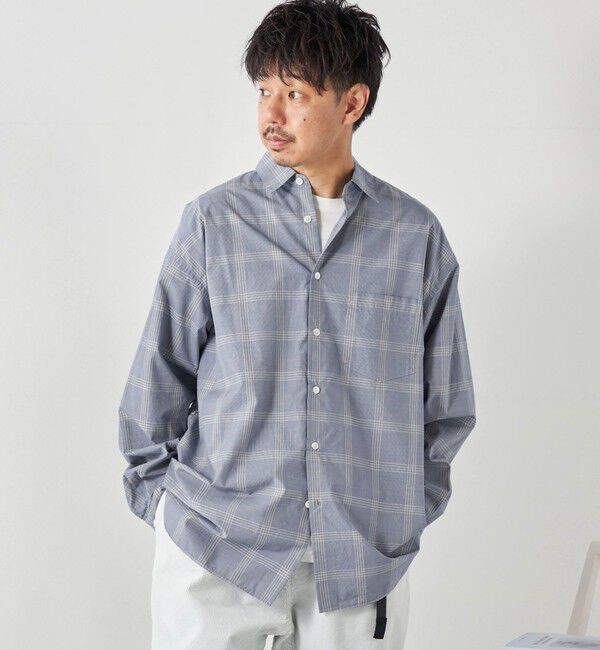 SHIPS any「SHIPS any: オーバーサイズ レギュラーカラー チェック／ストライプ 長袖 シャツ◇」|シャツ・ブラウス|ブルー