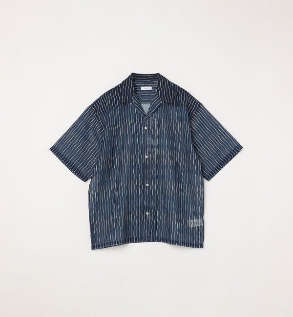 SHIPS any「SHIPS any: メッシュ オンブレチェック / ウェーブ パターン オープンカラー シアー シャツ◇」|シャツ・ブラウス|