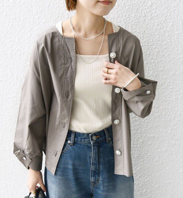 SHIPS for women「【WEB限定】 〈洗濯機可能〉タイプライター ビジュー ボタン ロングスリーブ ブラウス」|シャツ・ブラウス|ブラウン系