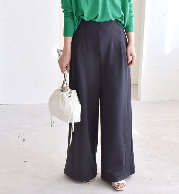 quaranciel「quaranciel:〈洗濯機可能〉ダンボール サイド タック ワイド パンツ」|その他|ネイビー