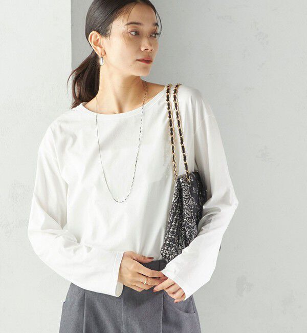 SHIPS for women「ワイド クルーネック コットン ロング スリーブ TEE」|Tシャツ・カットソー|ホワイト