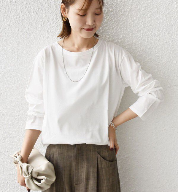 SHIPS for women「ワイド クルーネック コットン ロング スリーブ TEE」|Tシャツ・カットソー|
