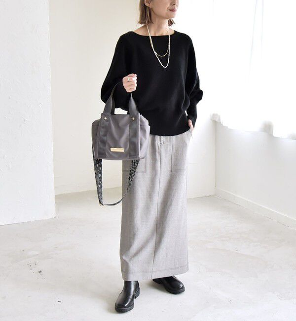 quaranciel「quaranciel:〈手洗い可能〉AQUA カシミヤ ミックス ボートネック ロングリブ パフ ニット」|ニット・セーター|