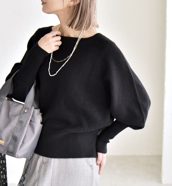 quaranciel「quaranciel:〈手洗い可能〉AQUA カシミヤ ミックス ボートネック ロングリブ パフ ニット」|ニット・セーター|