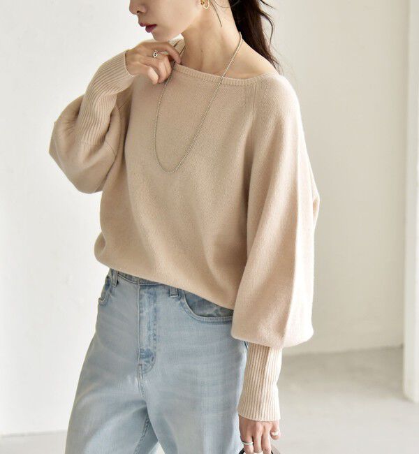 quaranciel「quaranciel:〈手洗い可能〉AQUA カシミヤ ミックス ボートネック ロングリブ パフ ニット」|ニット・セーター|