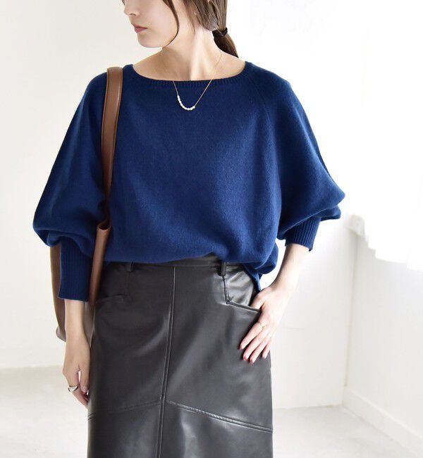 quaranciel「quaranciel:〈手洗い可能〉AQUA カシミヤ ミックス ボートネック ロングリブ パフ ニット」|ニット・セーター|