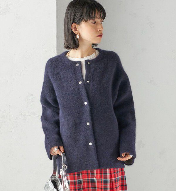 SHIPS for women「フォックス ブレンド ノーカラー ニット コート」|ノーカラーコート|