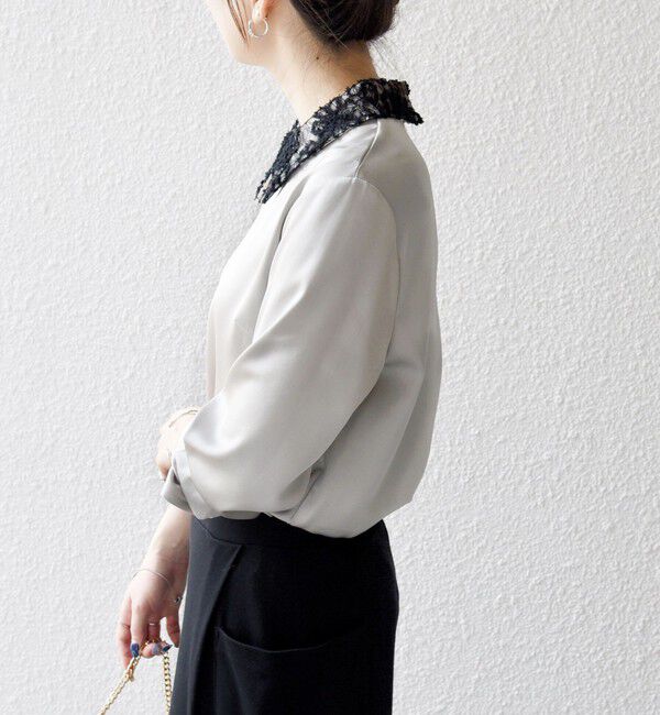 SHIPS any「《一部追加予約》SHIPS any:〈洗濯機可能〉サテン レースカラー ブラウス」|シャツ・ブラウス|