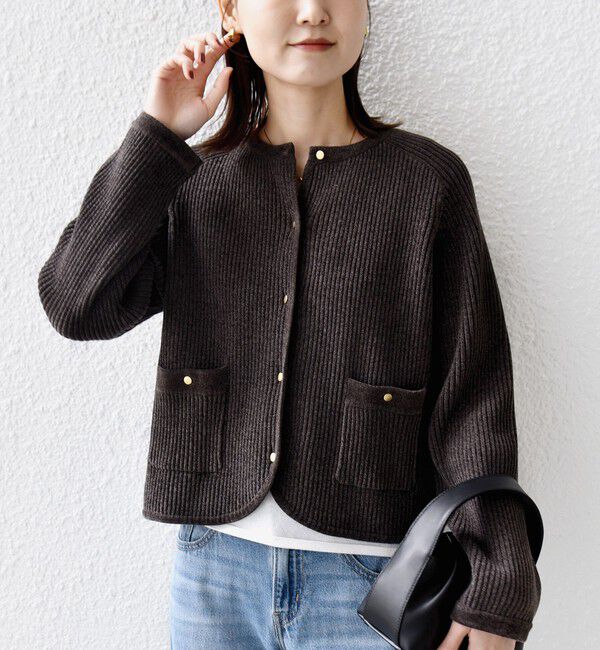 SHIPS for women「〈手洗い可能〉モール リブ クルーネック カーディガン」|カーディガン|ブラウン