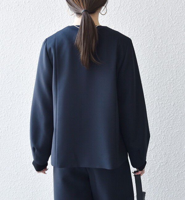 SHIPS any「《追加予約》SHIPS any:〈手洗い可能〉ダブルクロス レース 切替 ノーカラー ジャケット［NAVY BLUE］」|ノーカラージャケット|