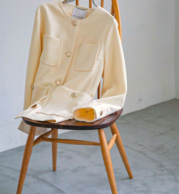 quaranciel「quaranciel:〈手洗い可能〉ジャージー ゴールドボタン クルーネック ジャケット」|ノーカラージャケット|