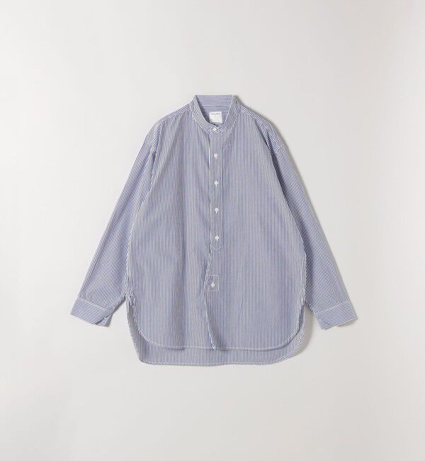 SHIPS any「ROYAL NAVY:〈洗濯機可能〉ストライプ バンドカラー ラウンドヘム シャツ」|シャツ・ブラウス|ネイビー