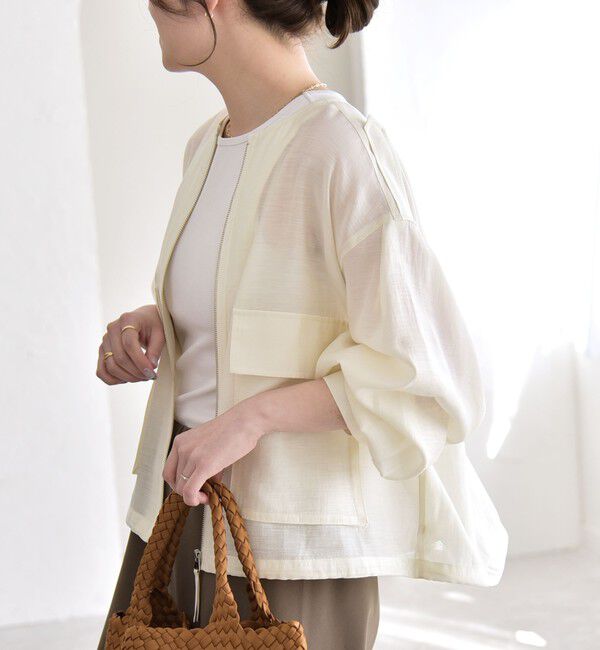 quaranciel「《予約》quaranciel:〈手洗い可能〉リネン ミックス ノーカラー ドロスト ブルゾン」|ブルゾン・スタジャン|