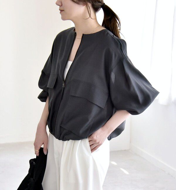 quaranciel「《予約》quaranciel:〈手洗い可能〉リネン ミックス ノーカラー ドロスト ブルゾン」|ブルゾン・スタジャン|