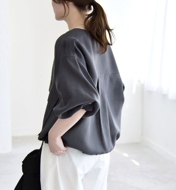 quaranciel「《予約》quaranciel:〈手洗い可能〉リネン ミックス ノーカラー ドロスト ブルゾン」|ブルゾン・スタジャン|