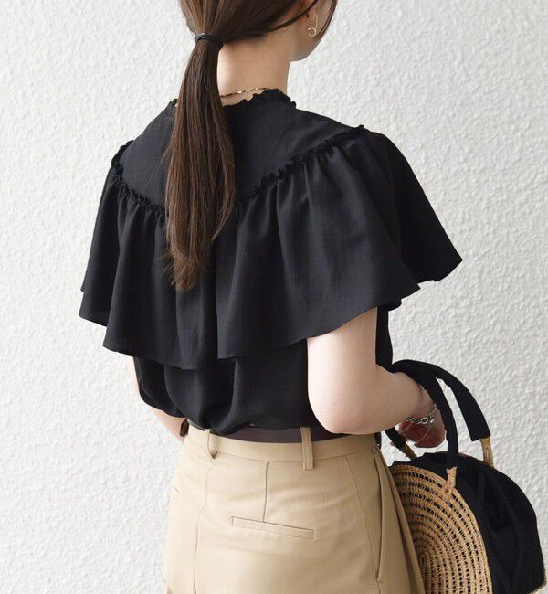 SHIPS any「《予約》SHIPS any:〈洗濯機可能〉グロッシー ラッフル フリル ギャザー ブラウス」|シャツ・ブラウス|