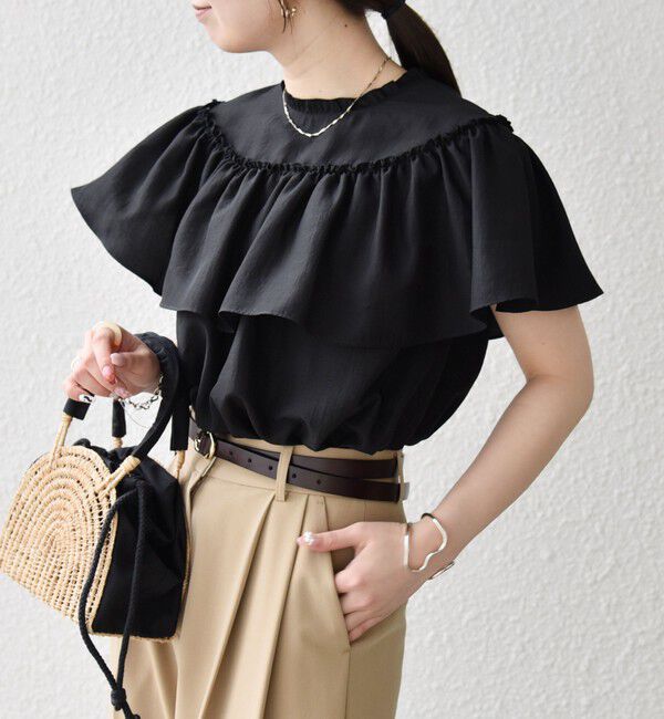 SHIPS any「《予約》SHIPS any:〈洗濯機可能〉グロッシー ラッフル フリル ギャザー ブラウス」|シャツ・ブラウス|