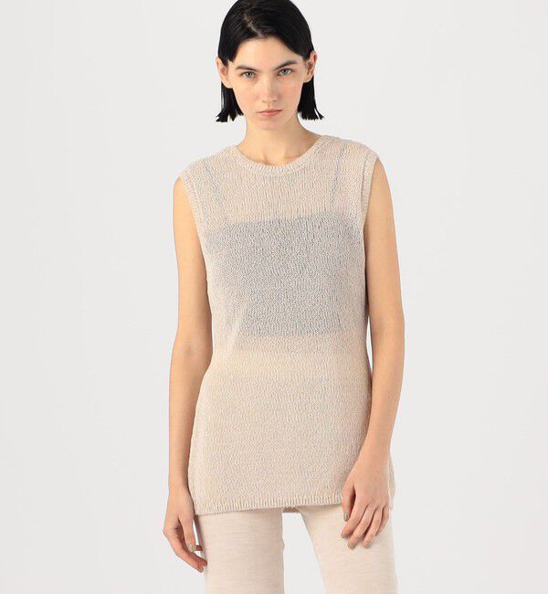 DES PRES「バイカラーコードヤーン バックスリットノースリーブプルオーバー」|ニット・セーター|