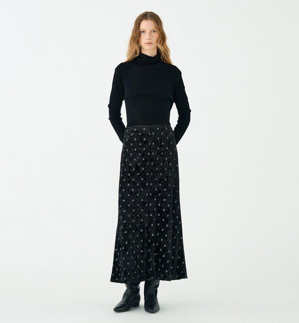 SOULEIADO「ベロアエンブロイダリー ナロースカート」|フレア|