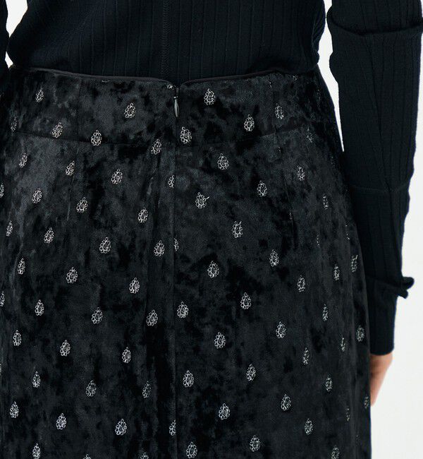SOULEIADO「ベロアエンブロイダリー ナロースカート」|フレア|