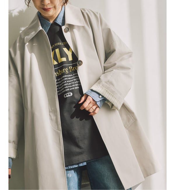 Spick and Span「T/Cギャバステンカラーハーフコート」|ステンカラーコート|