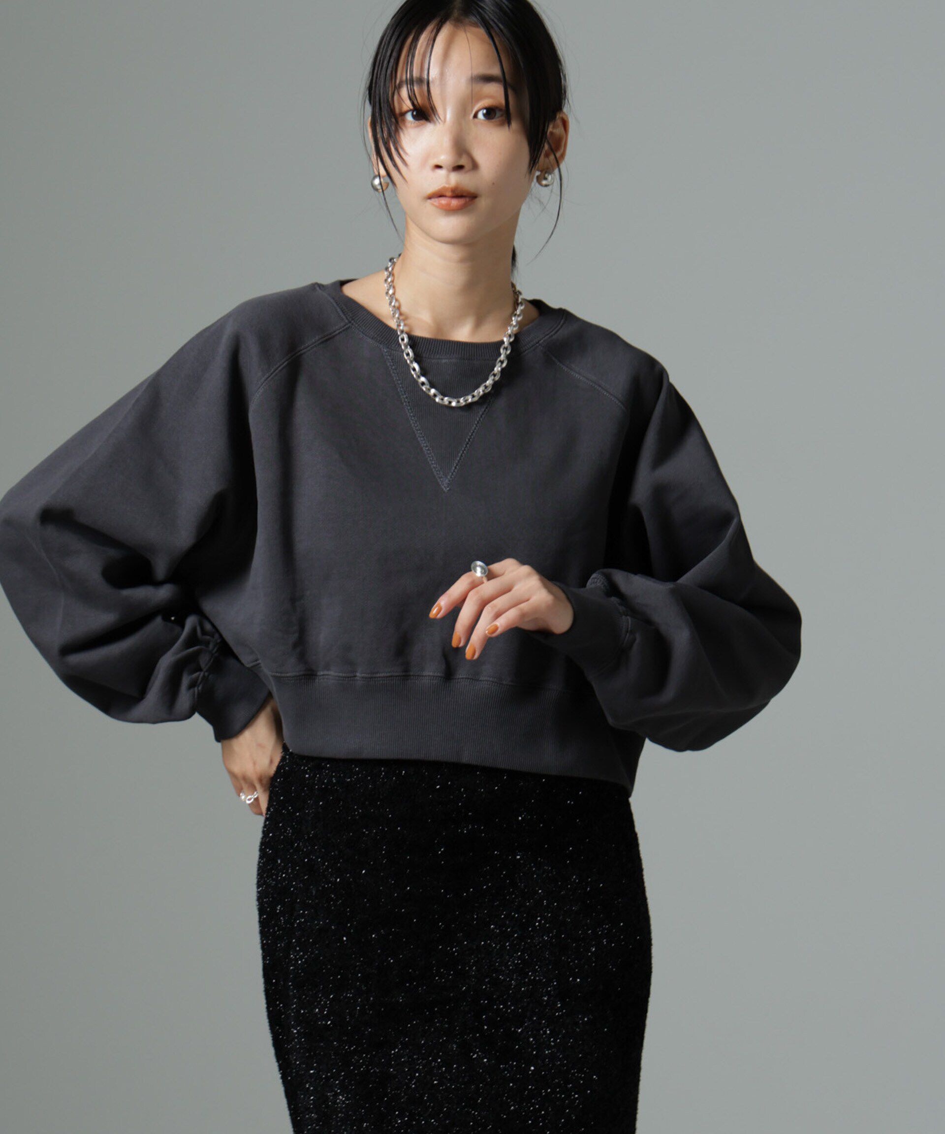 nano･universe「ショートスウェットプルオーバー」|Tシャツ・カットソー|チャコール3