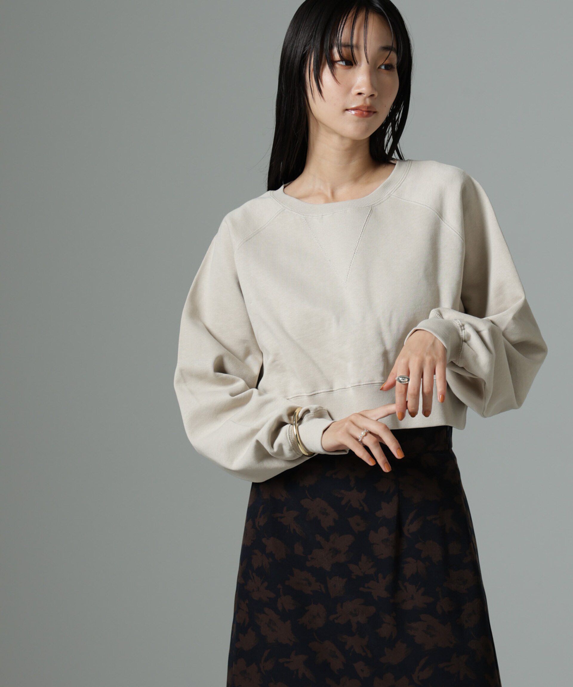 nano･universe「ショートスウェットプルオーバー」|Tシャツ・カットソー|ベージュ