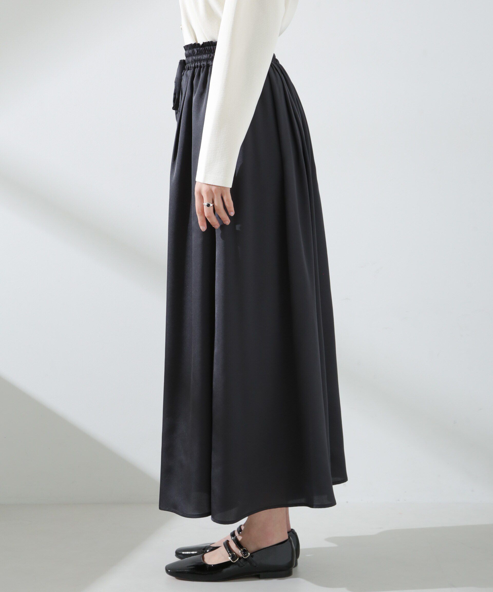 nano･universe「サテンギャザースカートパンツ（セットアップ可）」|チノ|