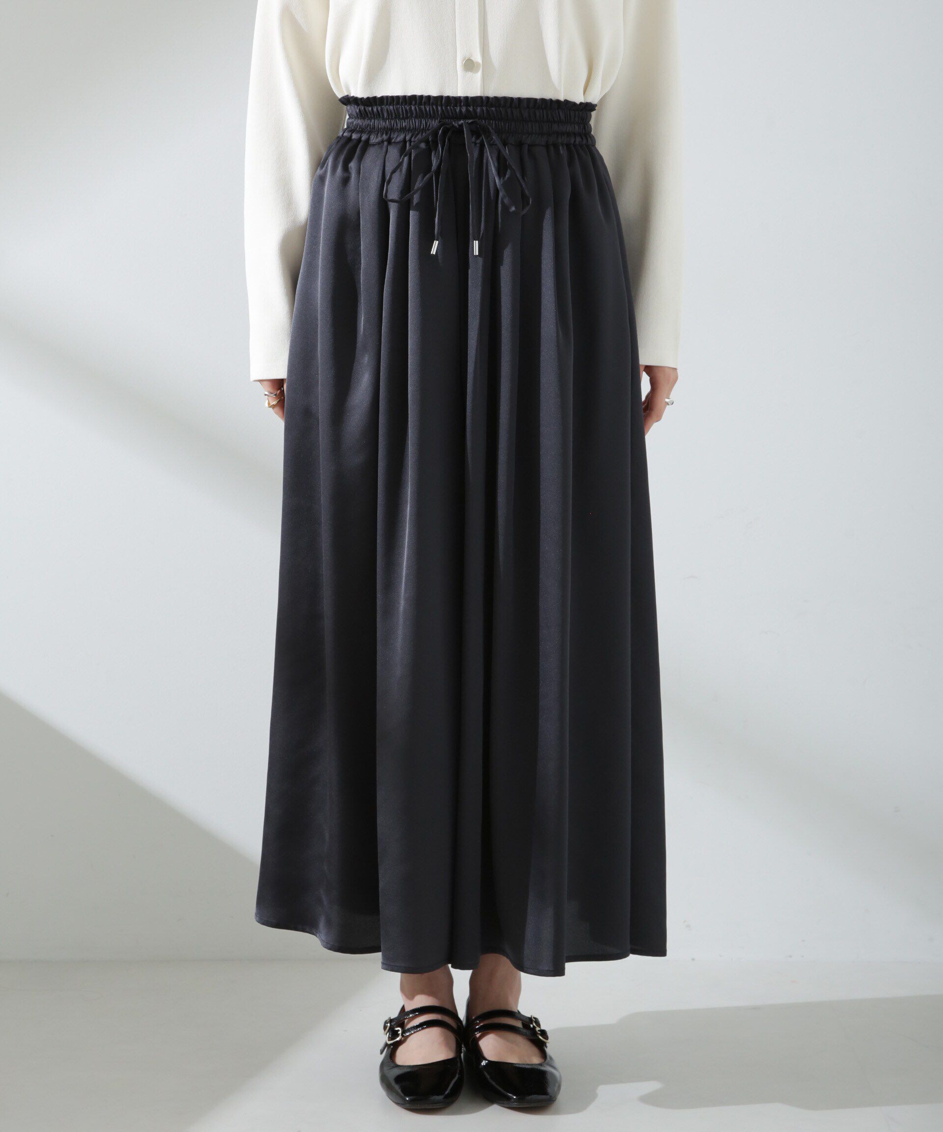 nano･universe「サテンギャザースカートパンツ（セットアップ可）」|チノ|