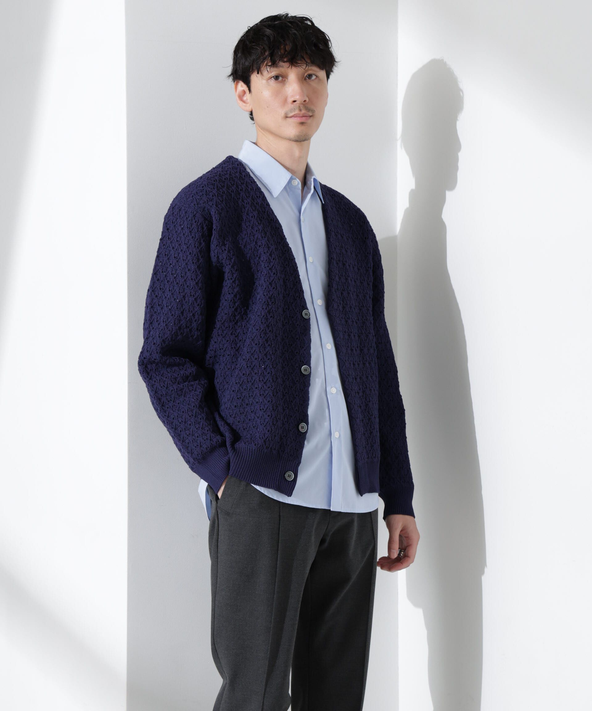 nano･universe「スポンディッシュ フライフロントカーディガン」|ニット・セーター|ネイビー