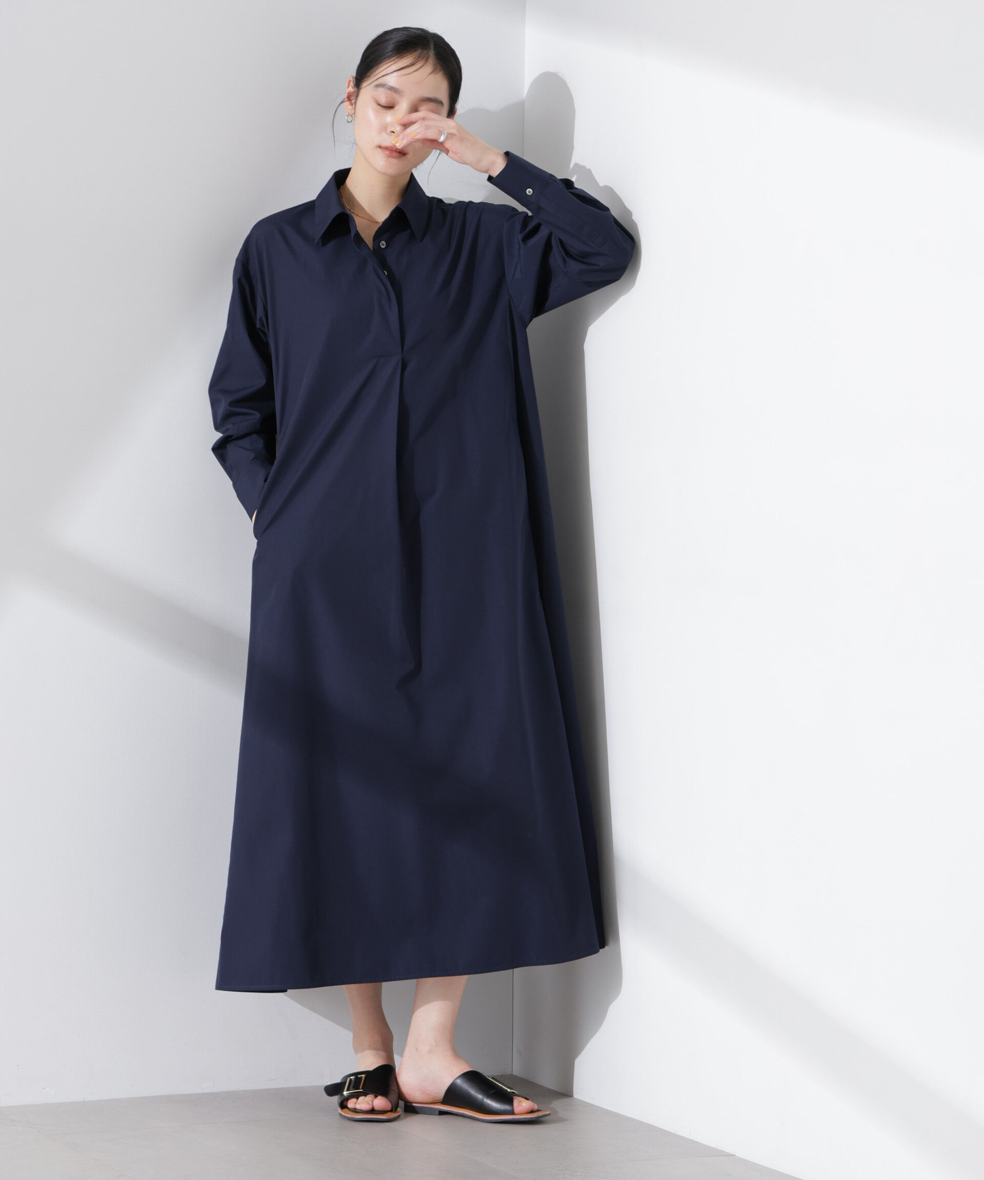 nano･universe「ニュアンスカラーフレアシャツワンピース」|ワンピース|