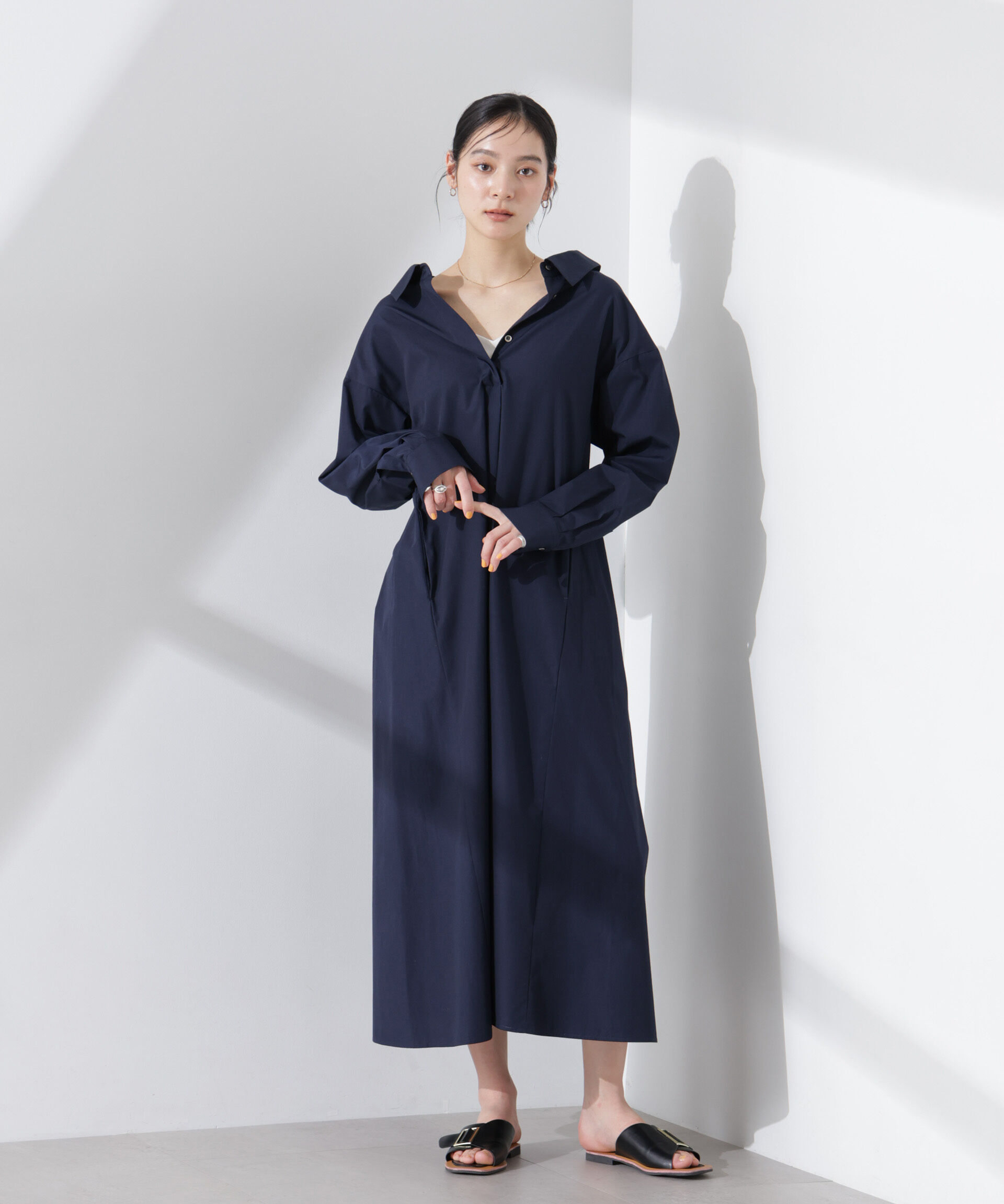 nano･universe「ニュアンスカラーフレアシャツワンピース」|ワンピース|