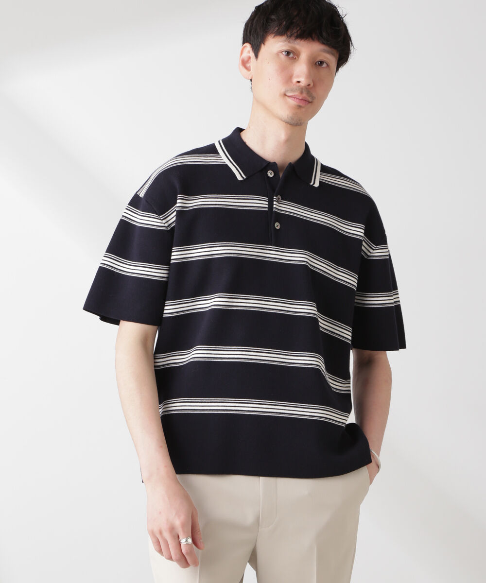 nano･universe「ミラノリブボーダーニットポロ」|ニット・セーター|