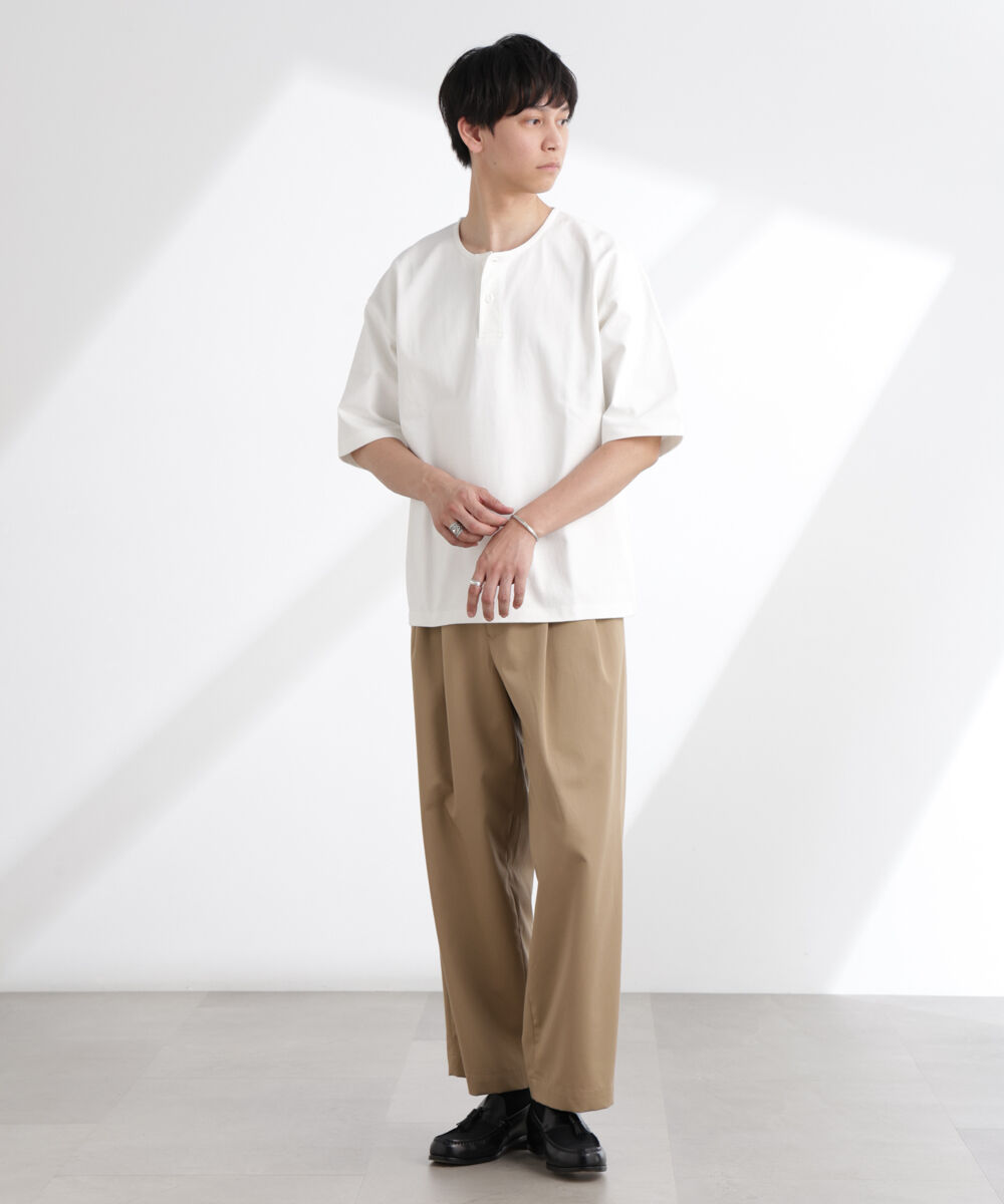 nano･universe「ヘビーオンスワイドヘンリーネックTシャツ 半袖」|Tシャツ・カットソー|