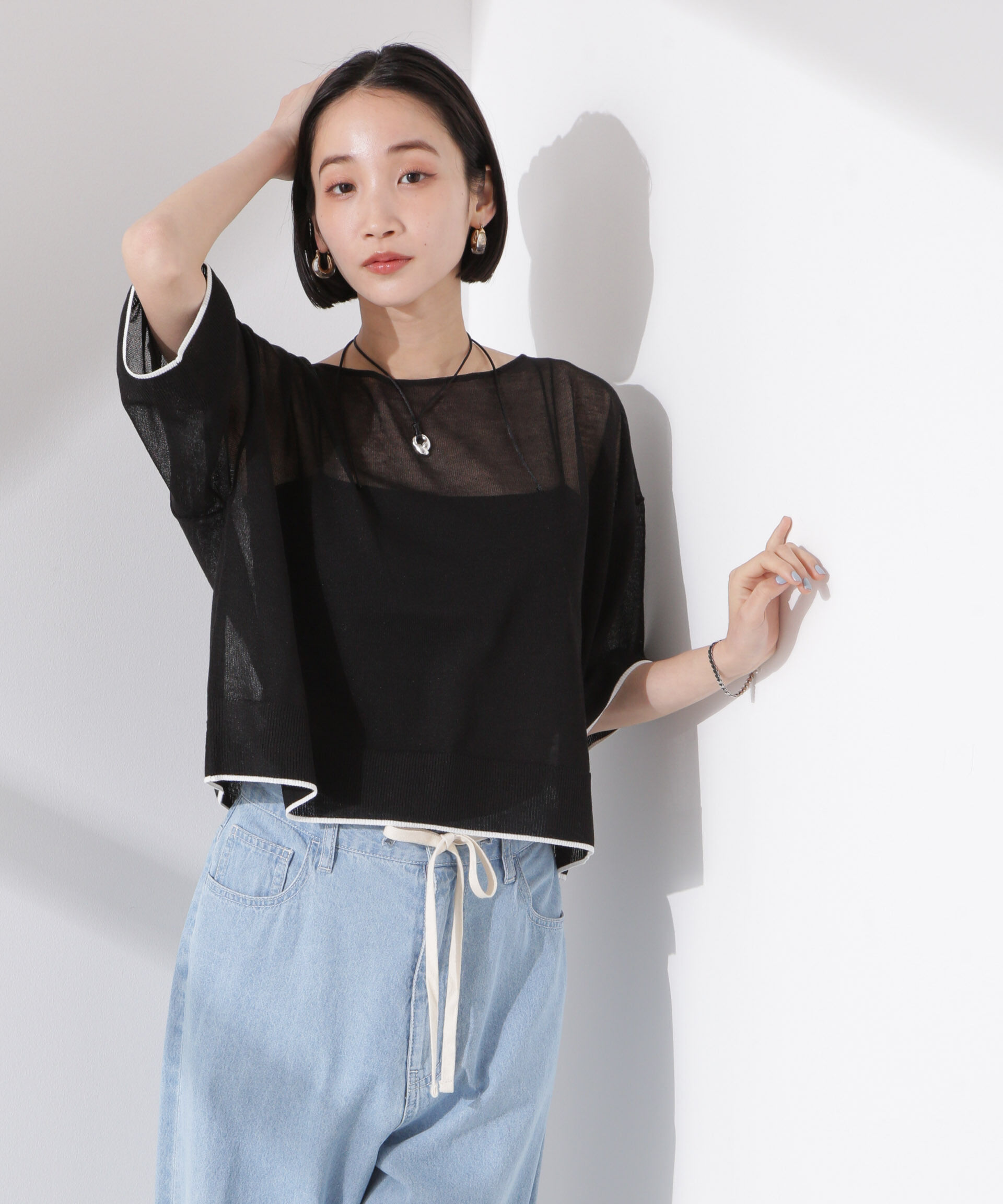 nano･universe「洗濯機洗可バイカラーシアーニット」|ニット・セーター|