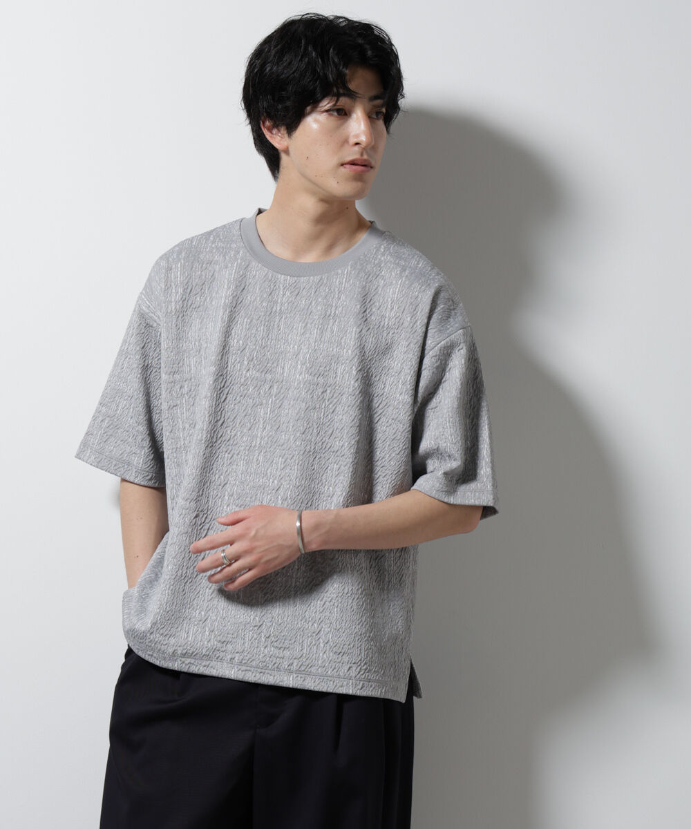nano･universe「パターンジャガードワイドTシャツ」|Tシャツ・カットソー|L.グレー1