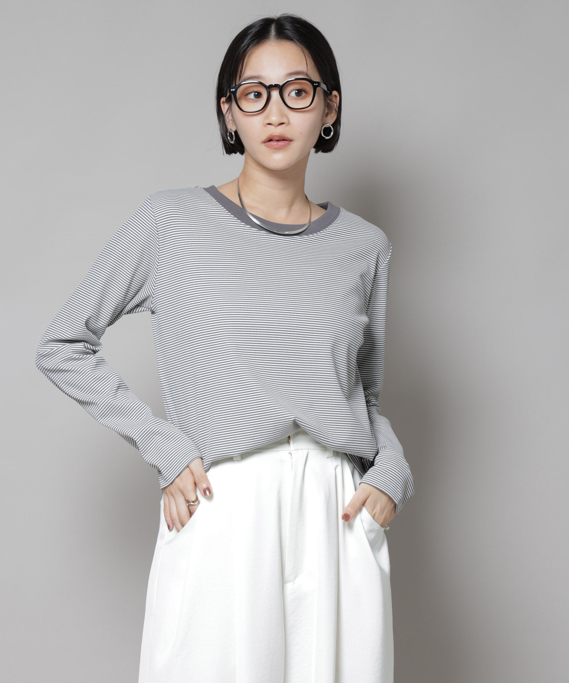 nano･universe「ミジンボーダーロングスリーブTシャツ」|Tシャツ・カットソー|